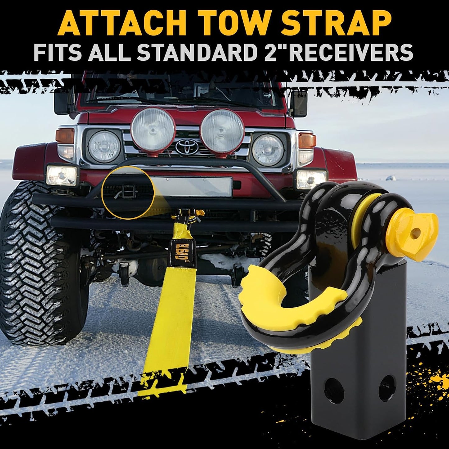 3" x 30Ft Recovery Tow Strap Heavy Duty with Hooks - 36000 LBS Break Strength, 3/4 D Ring Shackles (2pcs), Emergency Recovery Strap Tow Rope for Truck, SUV, ATV Offroad Vehicle