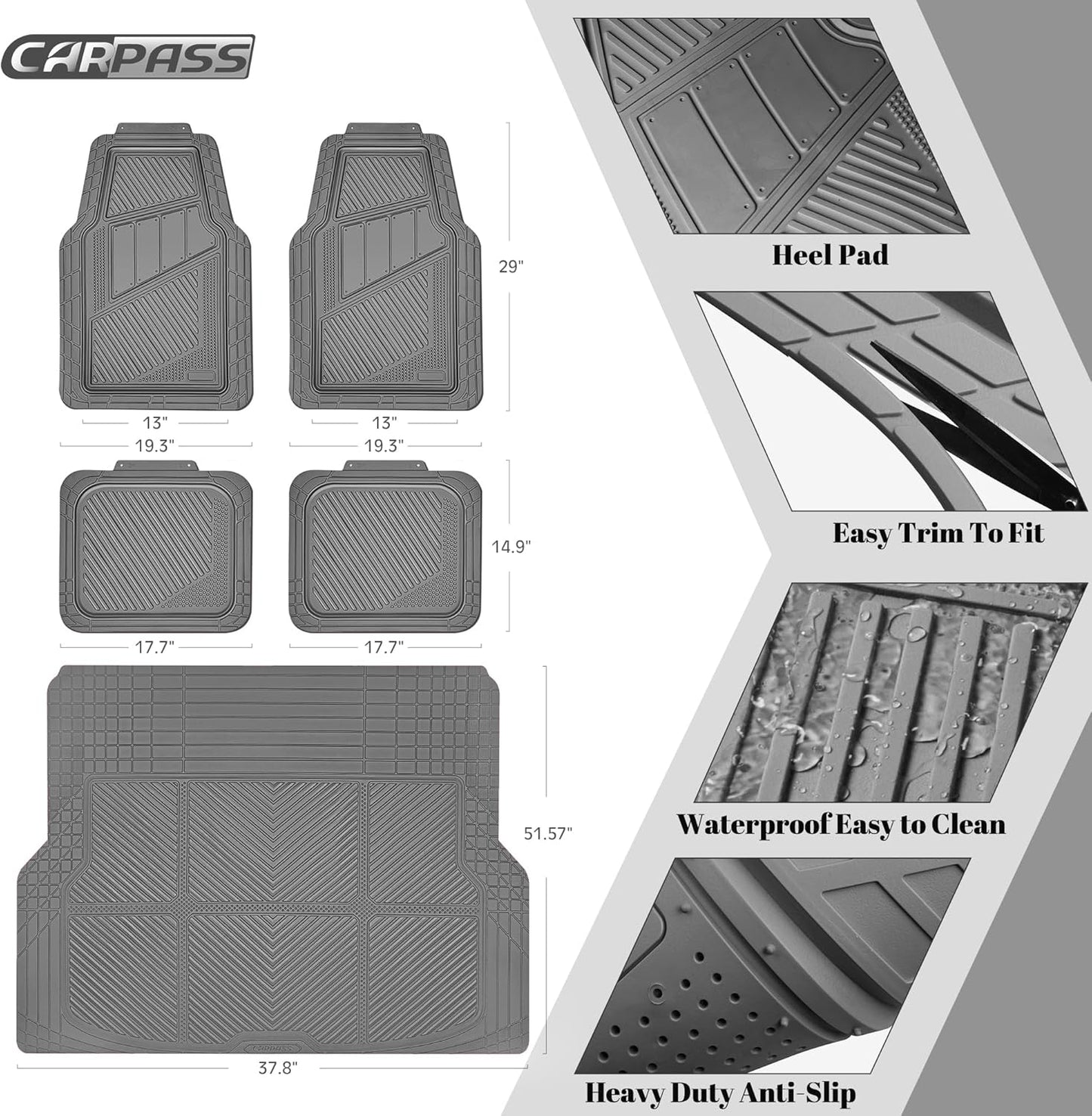 CAR PASS Heavy Duty Rubber Floor Mats 4-Piece,Pink Car Mats Full Sets Anti-Slip,Waterproof Universal Trim-to-Fit for Car SUV Truck, Durable All Weather Automotive Car Mats for Women,Girly(All Pink)