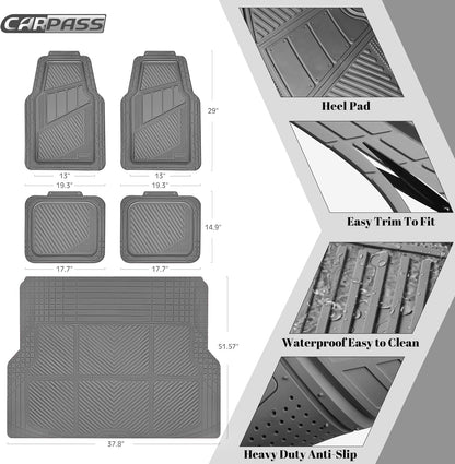 CAR PASS Heavy Duty Rubber Floor Mats 4-Piece,Pink Car Mats Full Sets Anti-Slip,Waterproof Universal Trim-to-Fit for Car SUV Truck, Durable All Weather Automotive Car Mats for Women,Girly(All Pink)