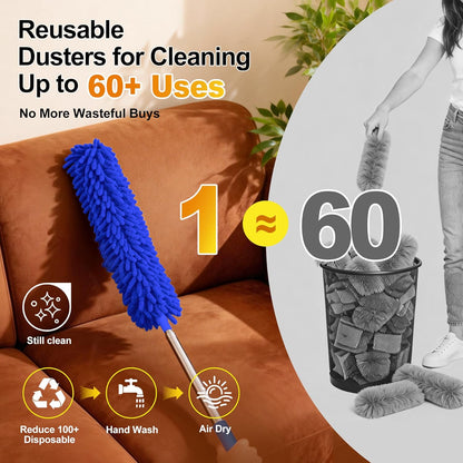 Tiumso Microfiber Feather Duster 5-in-1 Kit, Dusters for Cleaning, Duster with Extension Pole 100 Inches, Cobweb Duster, Microfiber Dusters for High Ceilings and Fans, Blinds, Cars and Furniture
