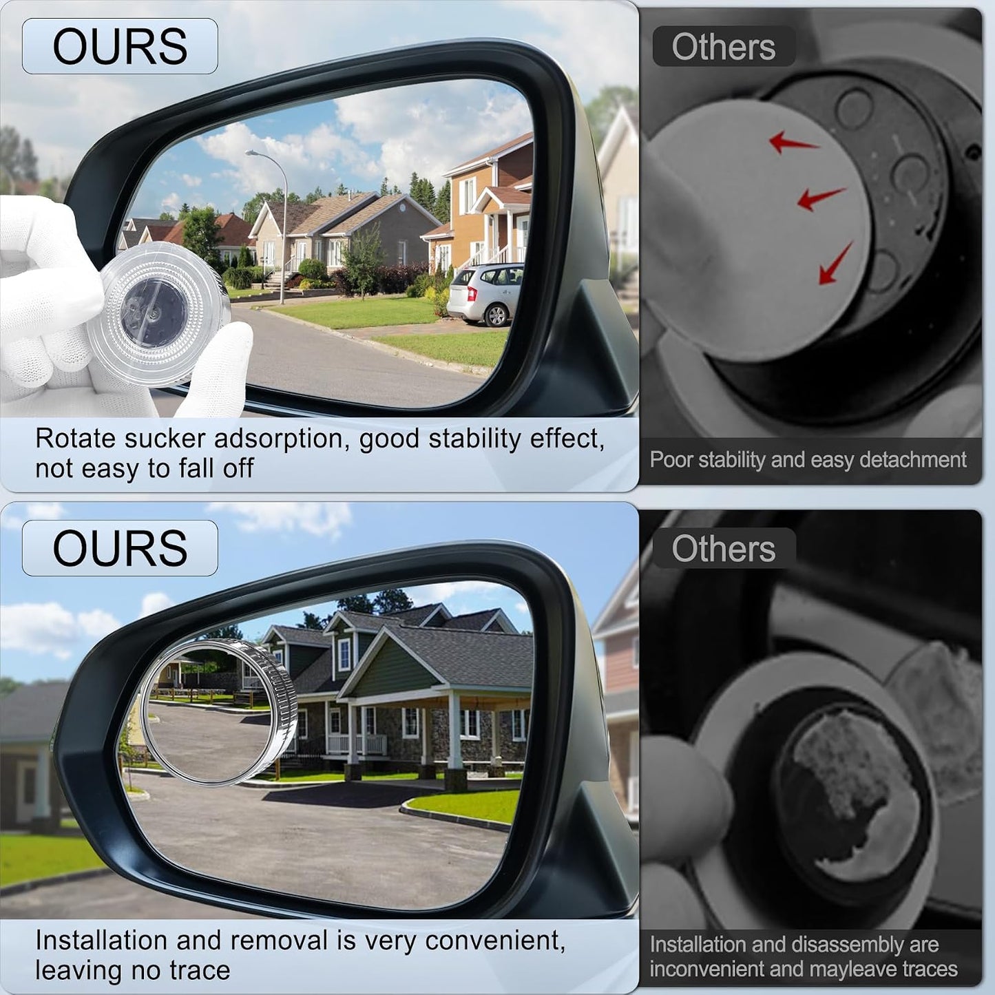 LivTee 2PCS Round Blind Spot Mirror, HD Glass and ABS Housing Convex Wide Angle Rearview Mirror with Adjustable Stick for Universal Car, Black