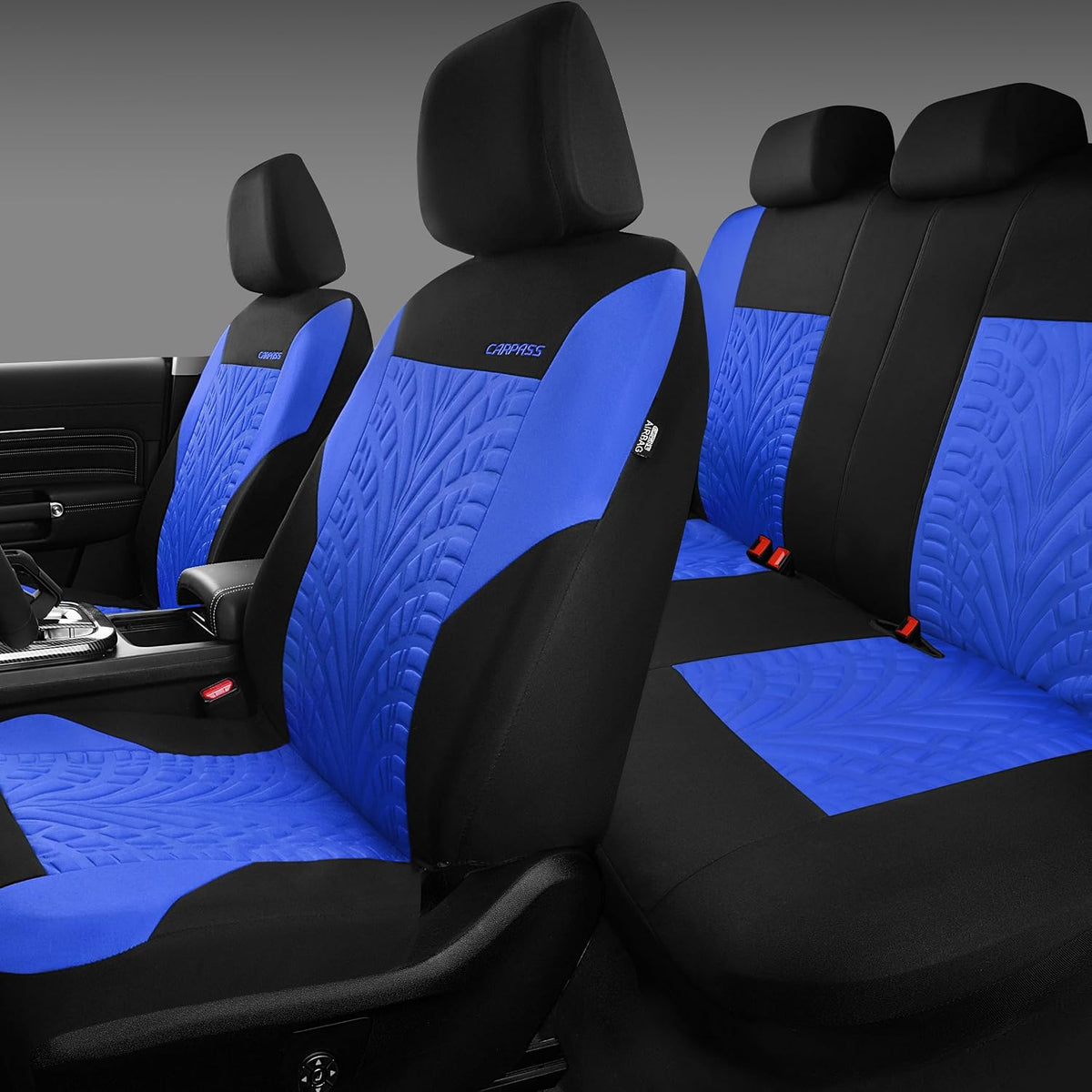 CAR PASS Car Seat Covers Full Sets, Front & Split Rear Bench for Car, 3D Tyre Embossed Automotive Interior Covers, Airbag Compatible, Quick Setup Universal Fit Seat Covers for Car, SUV(Charcoal)