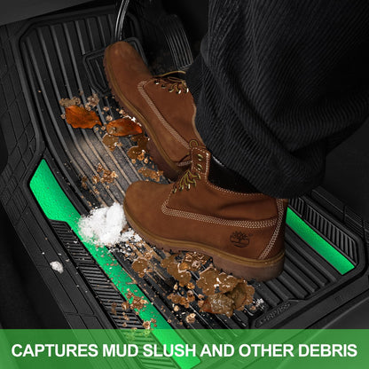 CAR PASS Heavy Duty Rubber Car Mats Metallic, Aluminum Film All Weather Floor Mats Waterproof Universal Trim to Fit Automotive SUV Sedan Van 4 Piece Anodized Deep Dish Two-Tone Sporty Black Red Chrome