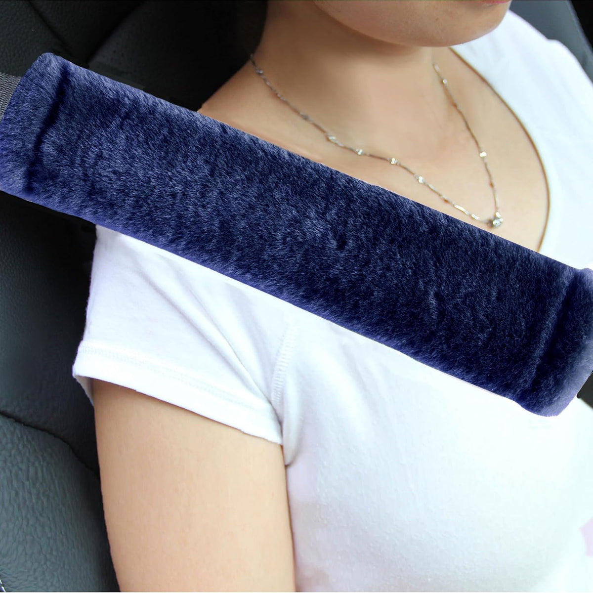 Amooca Soft Faux Fur Universal Fit Seatbelt Cover Car Truck SUV Airplane Seat Belt Shoulder Pad for Carmera Backpack Straps Neck Cushion Protector 2 Pack 10.5in Dark Gray