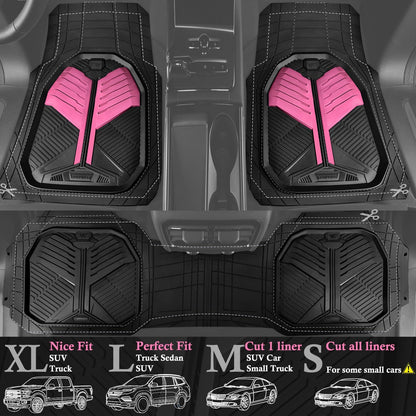 CAR PASS Heavy Duty Rubber Car Mats with Cargo Liner, Deep-Dish Car Floor Mats and Trunk Mat All Weather, Universal Trim-to-Fit for SUVs Trucks Sedans, Waterproof Anti-Slip, Trimmable V12 Black