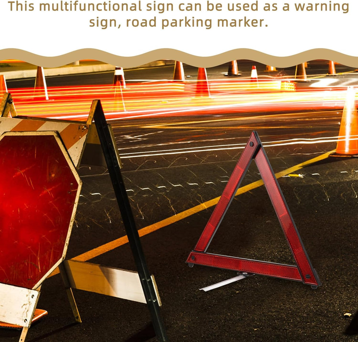 Safety Triangles 3-Pack Portable Reflective Roadside Warning Signs 11.22X9.64X9.05In Emergency Car Hazard Markers for Nighttime and Adverse Weather
