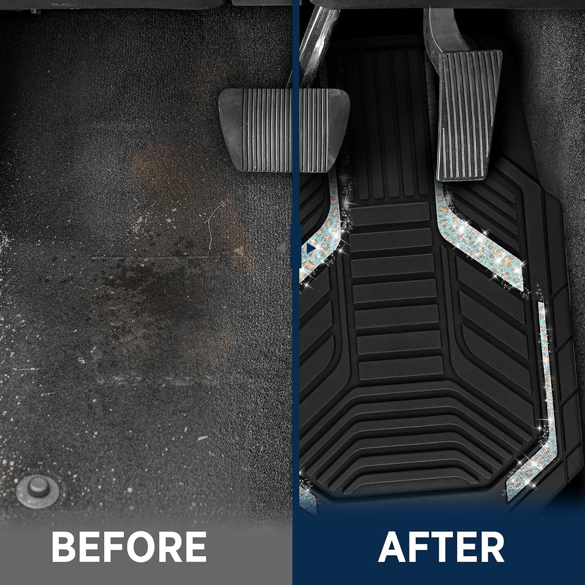 PIC AUTO Heavy Duty Rubber Floor Mats, Purple Aluminum Film Car Mats Set, Front and Rear Car Mats with Anti-Slip Backing, All Weather Protection, Trim-to-Fit for Automotive SUV, Sedan, Van