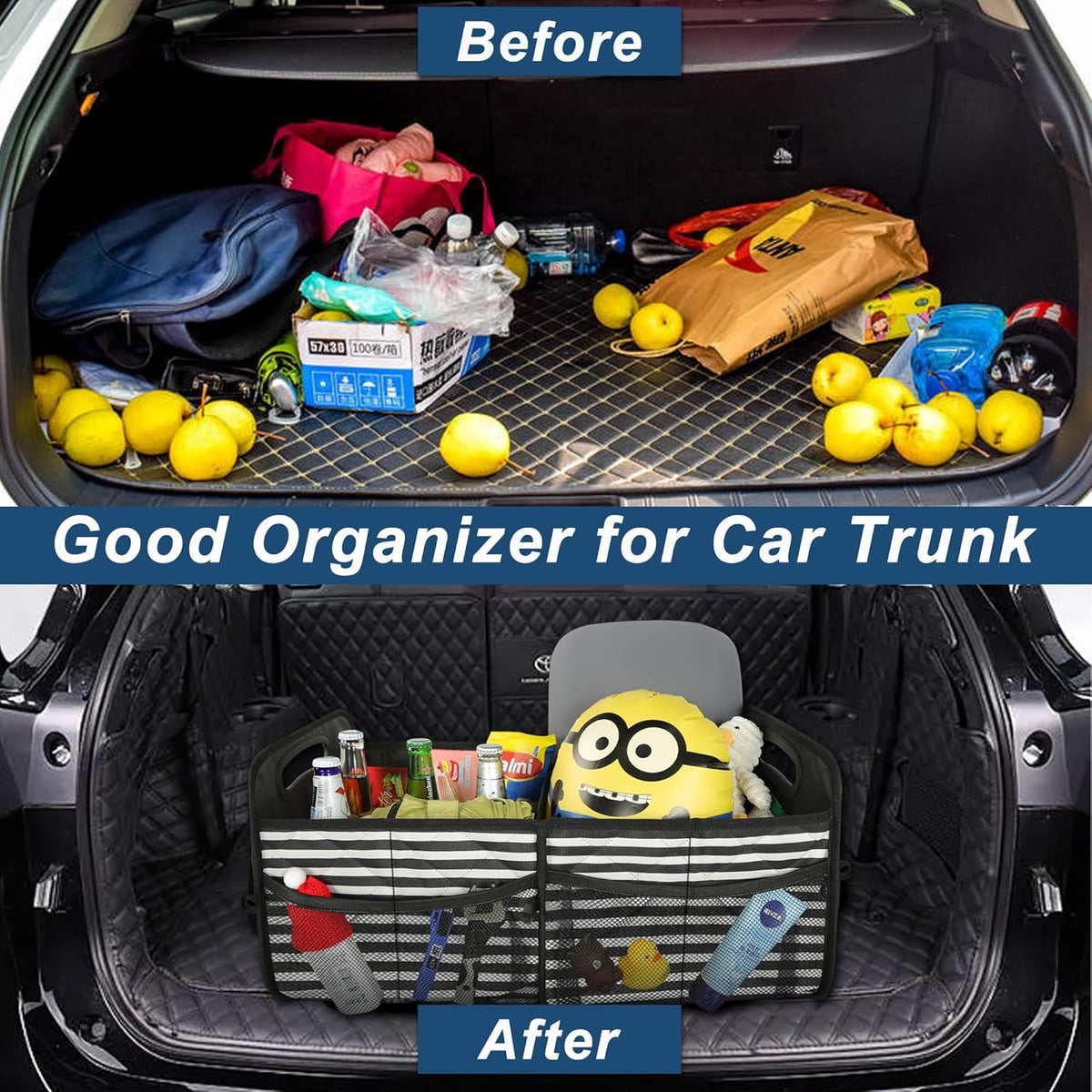 Deosk Car Trunk Organizer for SUV, Car Organizers and Storage with Reinforced Handles, Car Accessories for Women/Men 50LWaterproof Polyester Trunk Organizer, Black