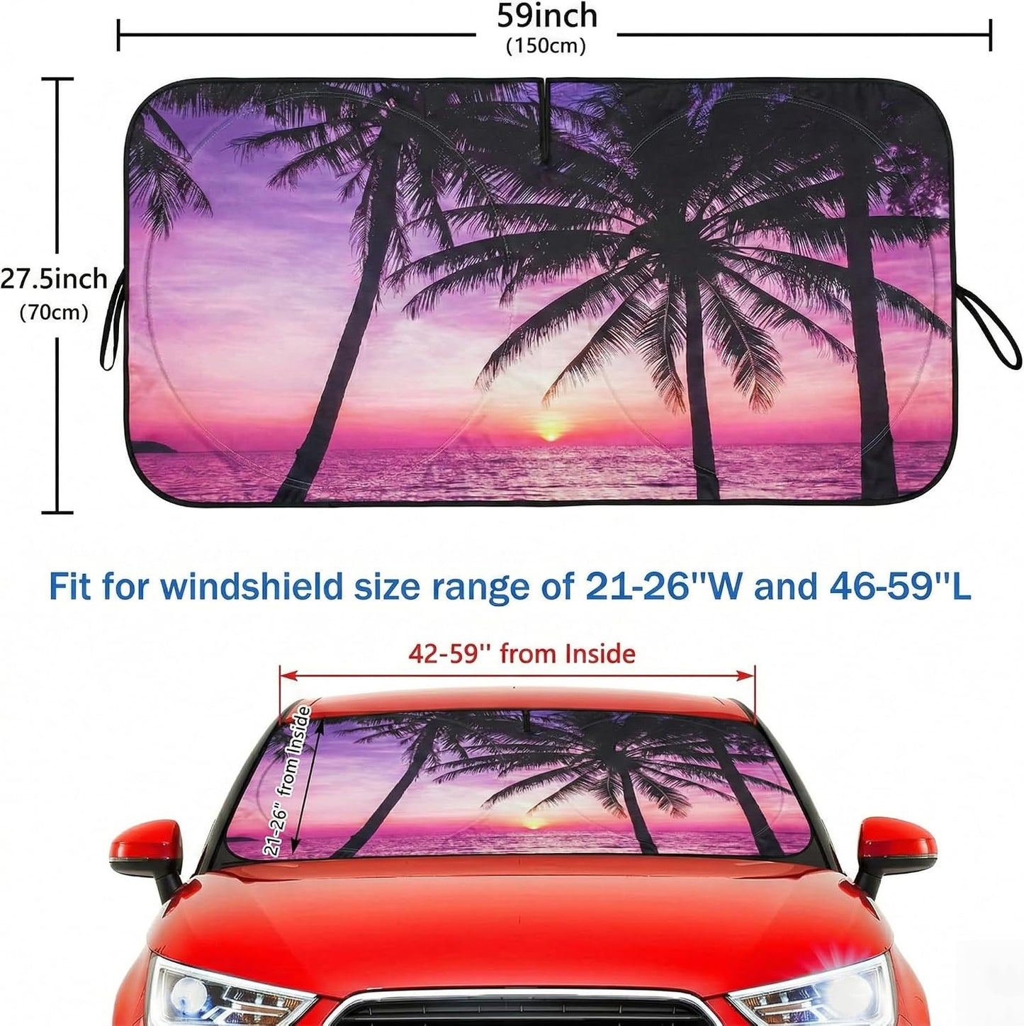 Car Windshield Sun Shade, Funny Cartoon Eyes Sun Visor for Car Windshield Universal Fits Sedan Compact Car Hatchback SUV, UV Heat Protection - 59 x 27.5