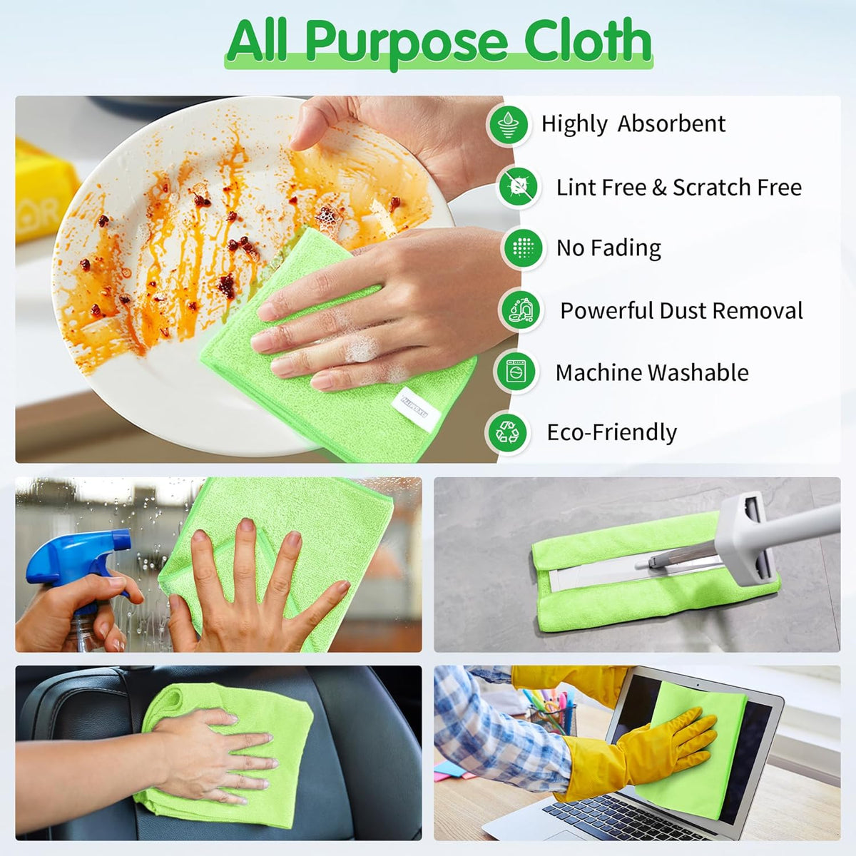FIXSMITH Microfiber Cleaning Cloth - Pack of 50, Microfiber Towels for Cars 16 x 12 in, Highly Absorbent Cleaning Rags, Lint-Free, Streak-Free Cleaning Cloths for Car Kitchen Home Office