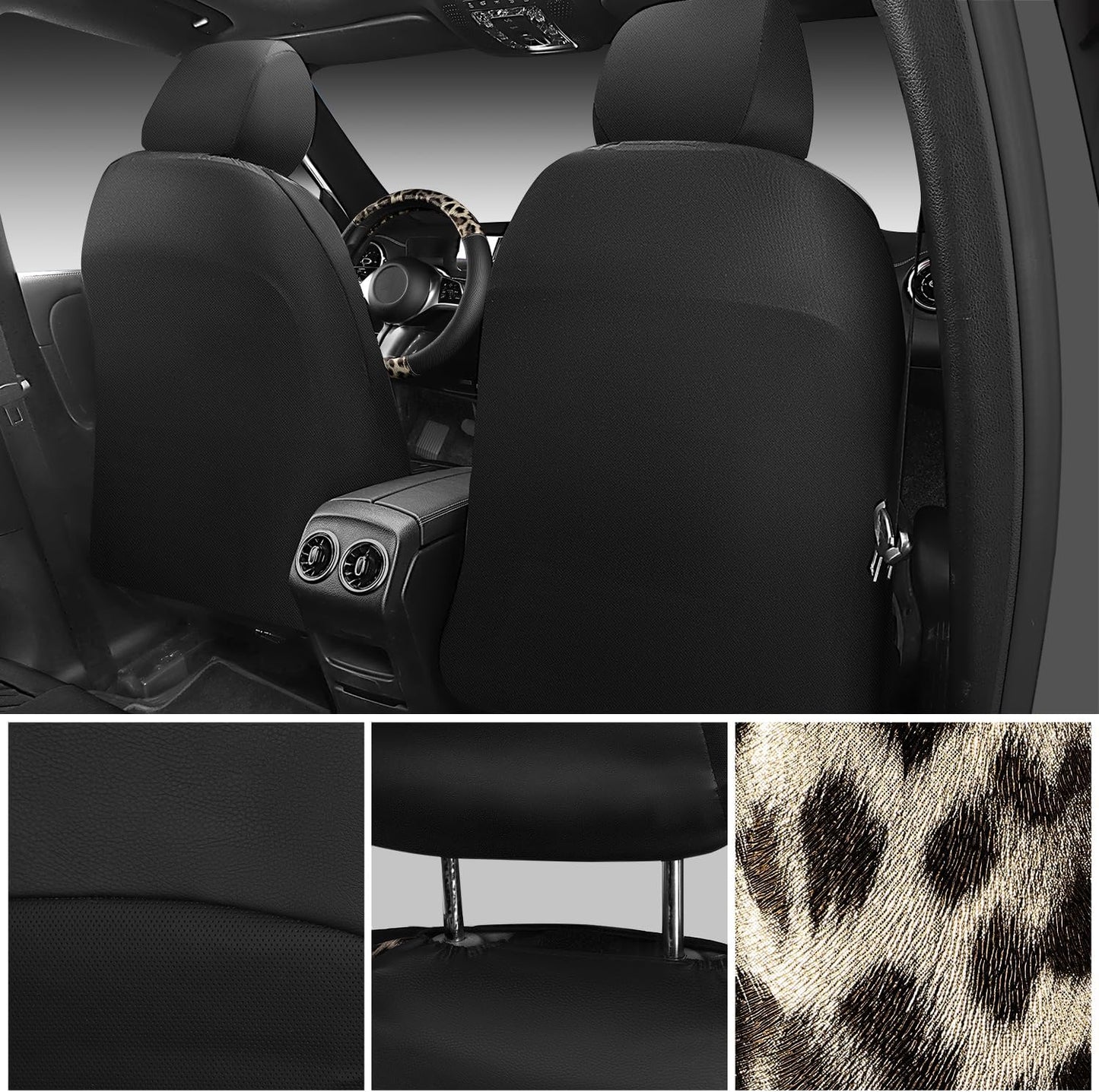 CAR PASS Waterproof Universal Car Floor Mats, Leopard Print Car Mats Fit for SUV,Vans,sedans, Trucks,Set of 4pcs Car Carpet with Driver Heel Pad and Nibs Backing, Leopard Car Accessories Gray Leopard