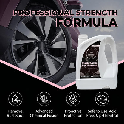 Magic Shield Iron Remover Spray for Cars 16oz - pH-Neutral Iron and Fallout Remover for Car, Motorcycle, RV & Boat | 5-Minute Reaction, Effective on Wheels & Paint | All-In-One Solution