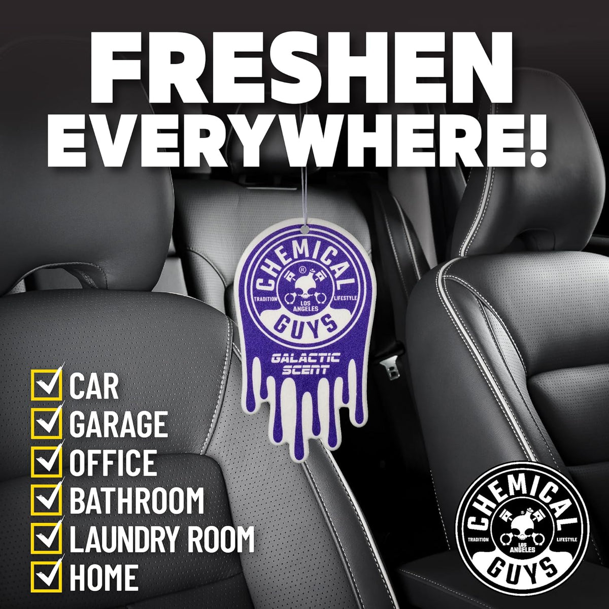 Chemical Guys New Car Scent Air Freshener and Odor Eliminator, 16 fl oz with 3 Pack of Hanging Air Fresheners (Great for Cars, Trucks, SUVs, RVs, Home, Office, Dorm Room & More) - HOL459