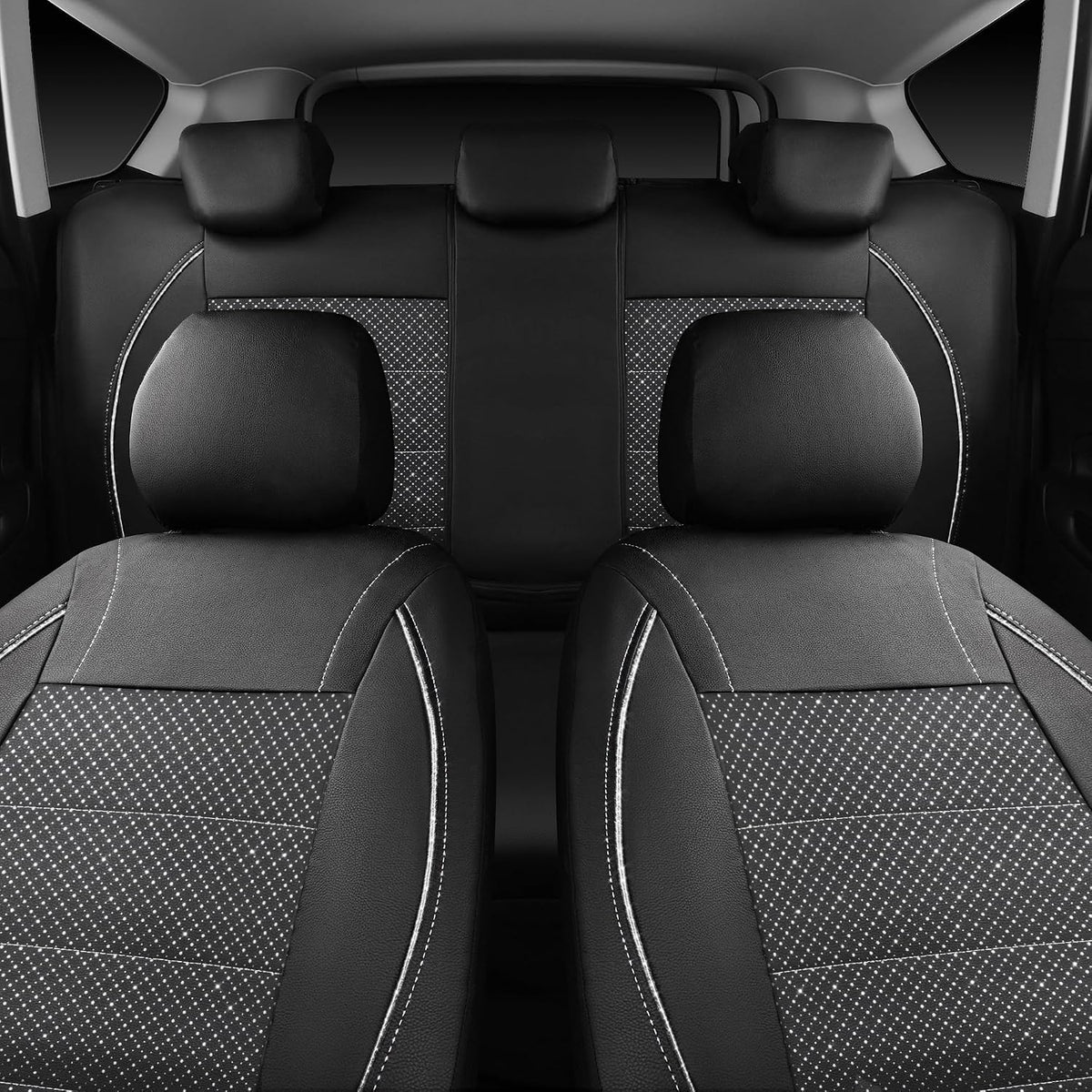 CAR PASS Universal FIT Piping Leather Two Front Seat Covers, Waterproof Faux Leather for SUV Sedan Van Truck, Airbag Compatible,Reserved Opening Holes for Headrest Covers. (Black red)