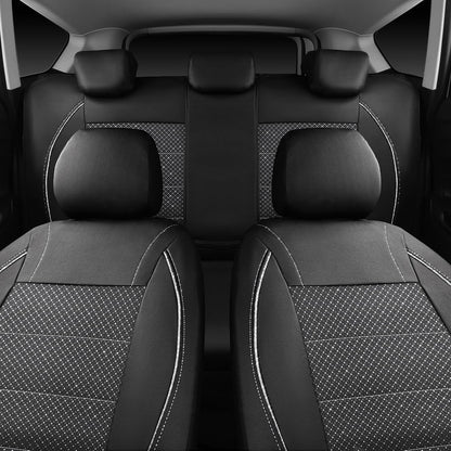 CAR PASS Universal FIT Piping Leather Two Front Seat Covers, Waterproof Faux Leather for SUV Sedan Van Truck, Airbag Compatible,Reserved Opening Holes for Headrest Covers. (Black red)