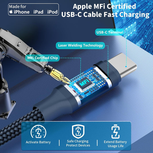 [Apple MFi Certified] iPhone 17 Car Charger, Linocell 90W USB C Car Charger Dual PD Power Cigarette Lighter Adapter with 2Pack Type C Braided Cable for iPhone 17/17 Pro Max/16/15/Galaxy S26/S25/Pixel