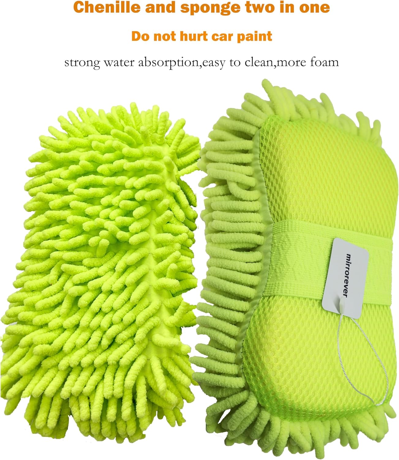 Microfiber Car Wash Sponge-Non-Scratch Wash Mitt-Two Sided Chenille Microfiber Washing Sponge-Mitt for Cars, Trucks, SUVs, Boats(2 Pack Green)