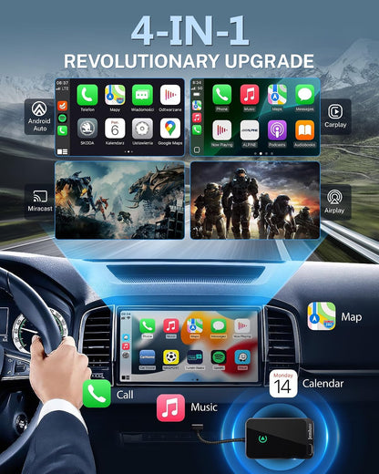 Jemluse Wireless CarPlay Adapter for Apple iPhone - Multi-User Seamless Connection for Convert Wired to Wireless Car Play Adapter - No Latency from iOS 10+ to Screen w/USB C (Gray)
