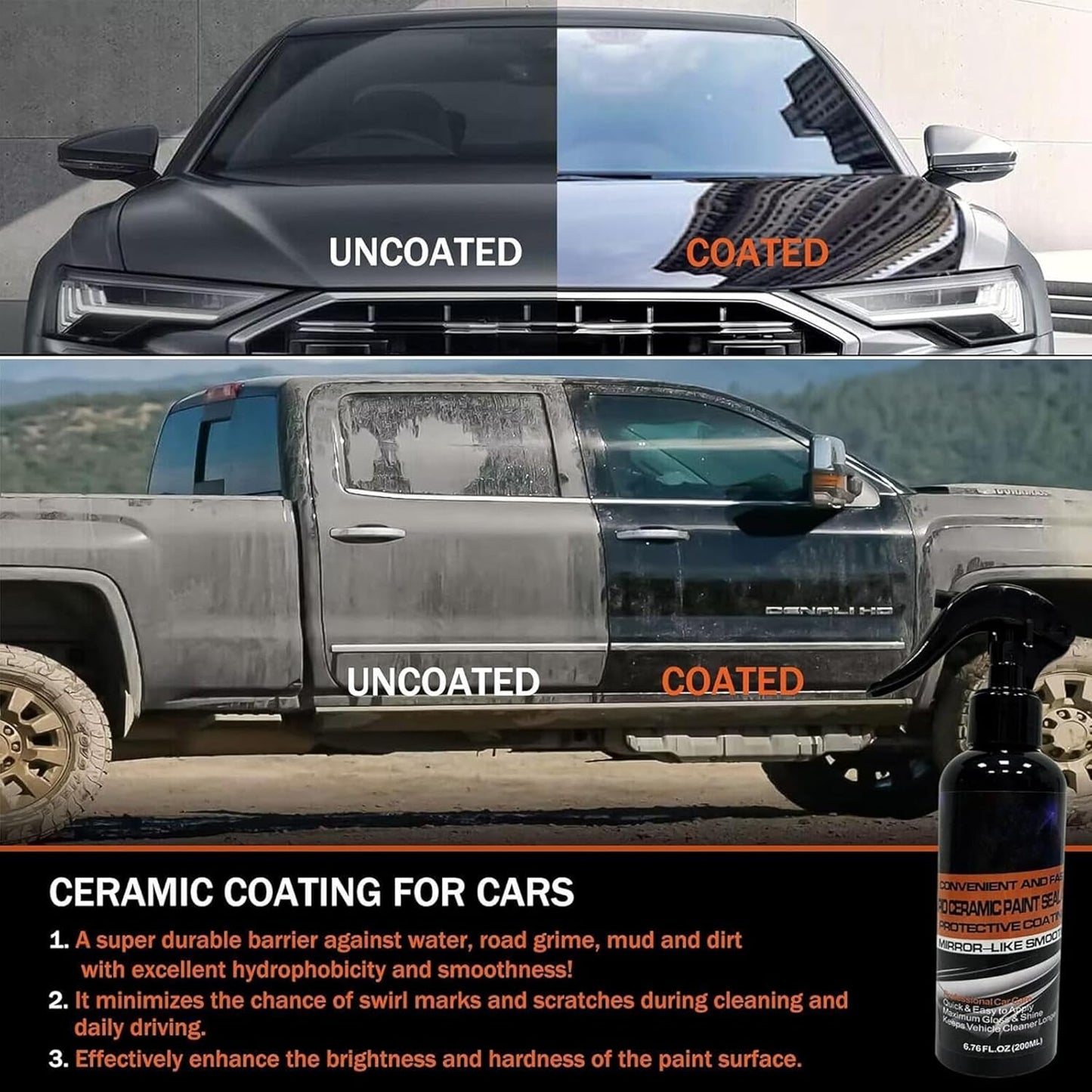 Heavy Duty Car Clay Bar Kit with Ceramic Coating Spray - Auto Detailing Clay System with Clay Block, Synthetic Lubricant & Rapid Ceramic Paint Sealant for Maximum Gloss & Unmatched Smoothness