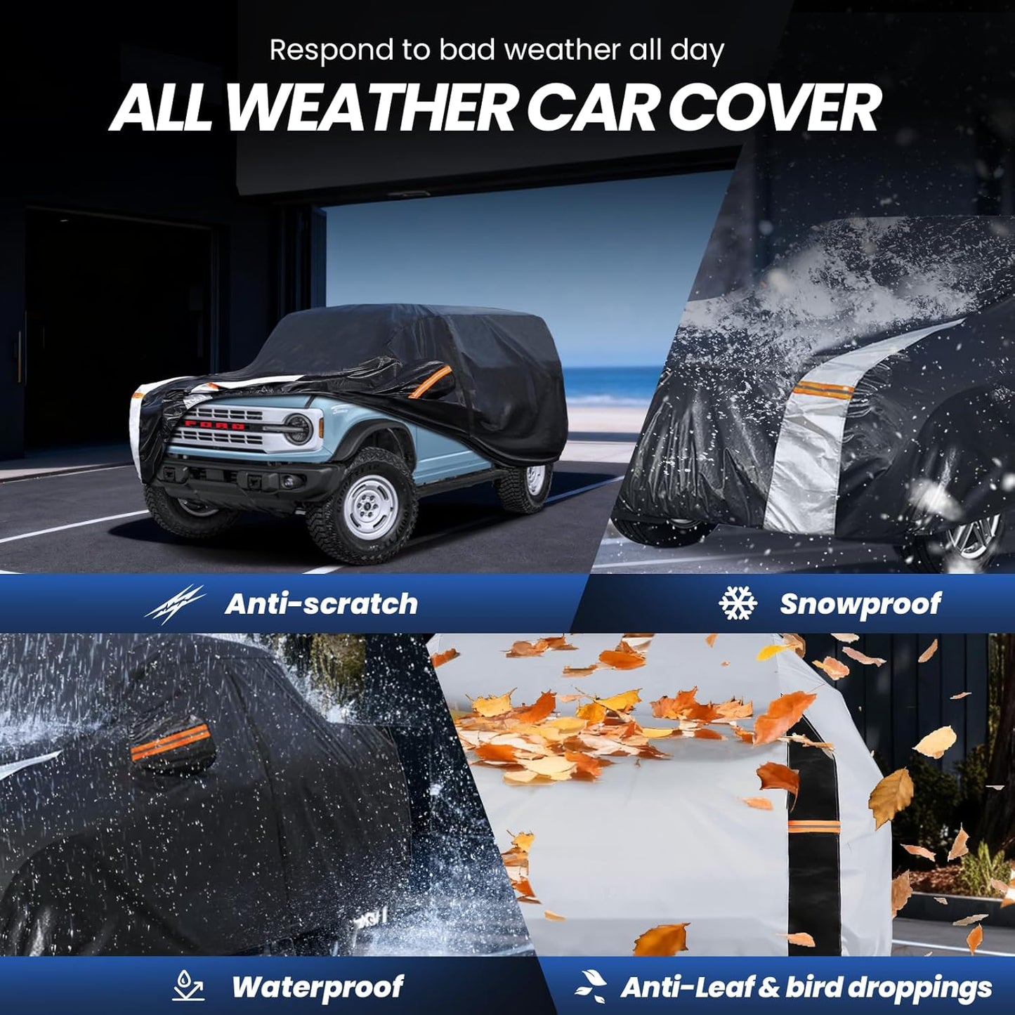 Large SUV Car Cover for Chevy Suburban 100% Waterproof All Weather, Heavy Duty Outdoor Full Exterior Covers Rain Sun Wind UV Protection. - Colors B