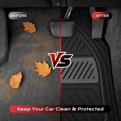 Coverado Car Floor Mats All Weather Waterproof Deep Dish Anti-Slip Car Mats Set, Heavy Duty Rubber Floor Mats for Cars, Universal Trim to Fit Automotive Floor Mats for Cars Trucks SUV, Black&Red