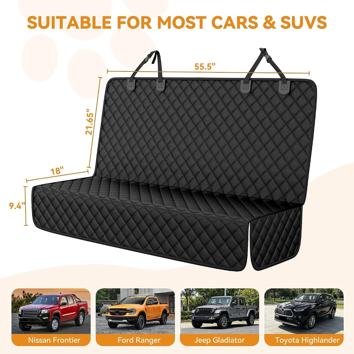 PETICON Waterproof Scratchproof Pet Bench Seat Covers for Cars, SUVs, Nonslip Durable Back Seat Cover for Dogs, 600D Oxford Fabric, Machine Washable