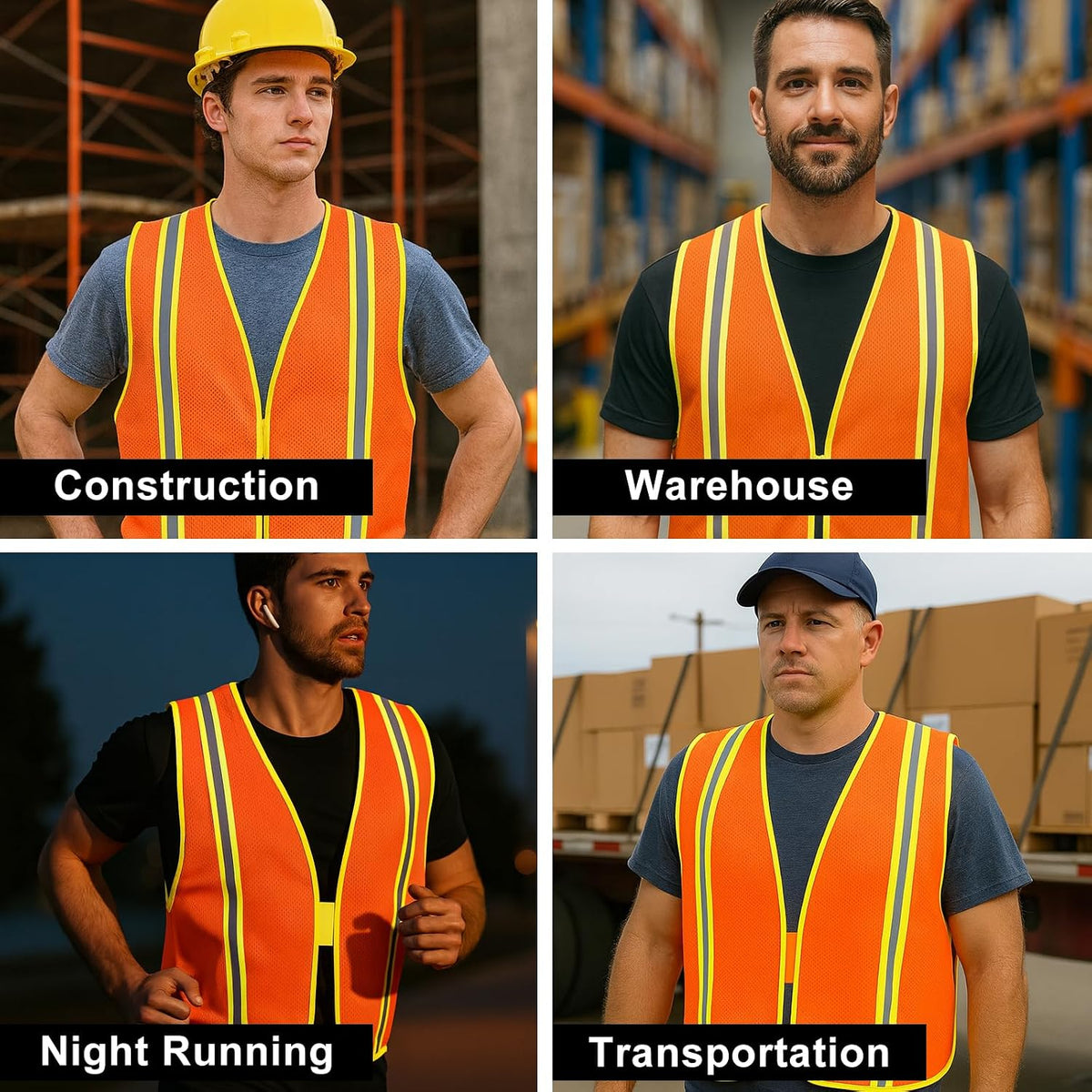 High Visibility Reflective Safety Vest for Men Women Class 2 Hi Vis Mesh Fabric Safety Work Jacket with Elastic Band