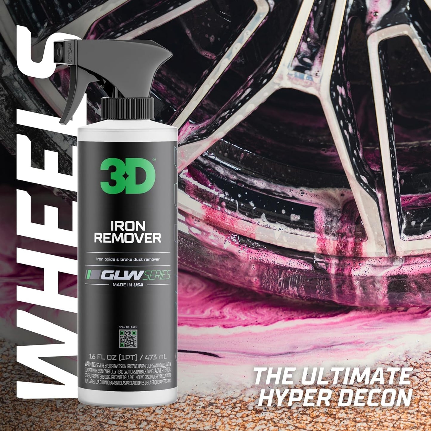 3D GLW Series Iron Remover – Fast Acting Fallout & Brake Dust Cleaner | pH Balanced Wheel & Paint Decontamination | DIY Detailing Spray | Made in USA |16 oz