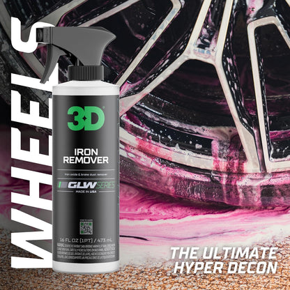 3D GLW Series Iron Remover – Fast Acting Fallout & Brake Dust Cleaner | pH Balanced Wheel & Paint Decontamination | DIY Detailing Spray | Made in USA |16 oz