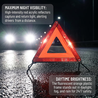 Fasmov 3 Pack Emergency Warning Triangle Kit, High Visibility Reflective Safety Triangle, Road Emergency Reflector for All Vehicles & Cars