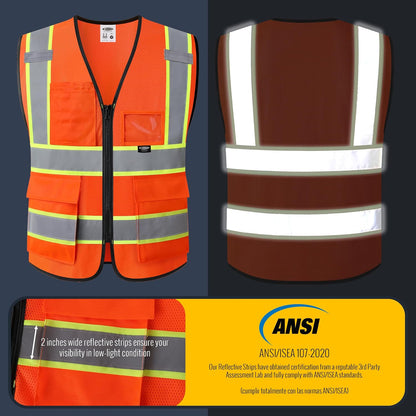 JKSafety Safety Vest for men women Hi Vis Reflective Vest with Pockets and Zipper High Visibility Meet ANSI Standard（BX320