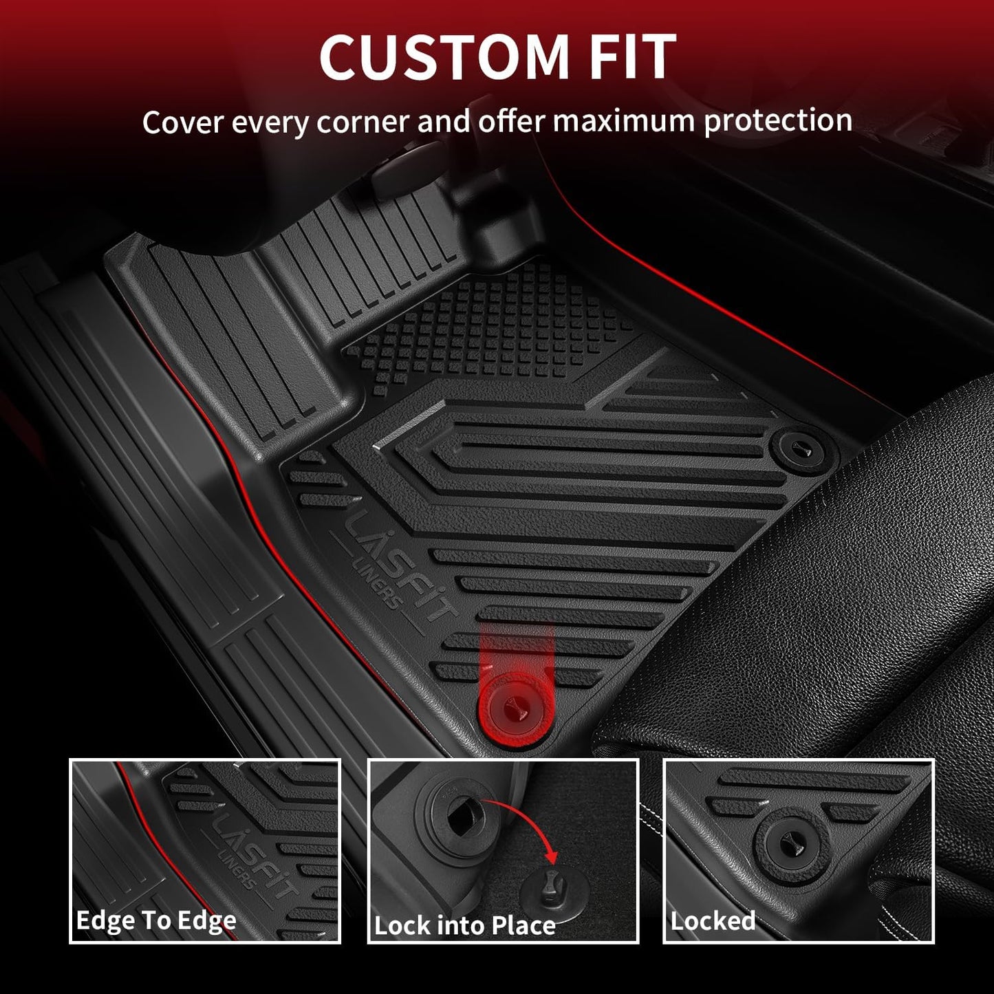 LASFIT Floor Mats for Honda CR-V 2026 2025 2024 2023 (Gasoline & Hybrid & e:FCEV), All Weather TPE Custom Fit Anti-Slip Pet Friendly Car Liners, 1st & 2nd Row Black