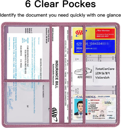 Valardoh Premium Car Registration and Insurance Card Holder, Car Document Holder for Cards, Driver License & other Essential Documents (Pink)