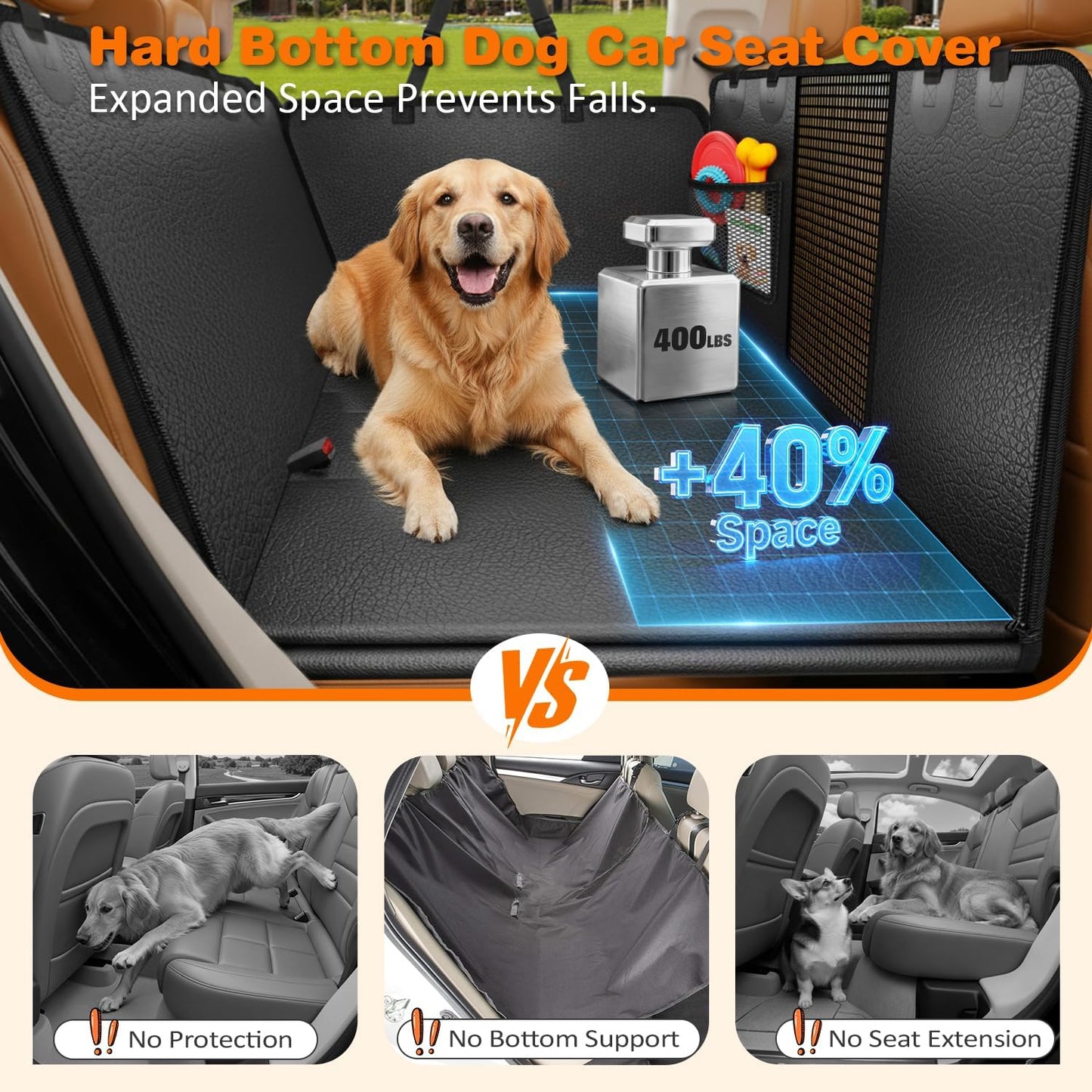 URPOWER Dog Car Seat Cover for Pets 100% Waterproof Seat Cover Hammock 600D Heavy Duty Scratch Proof Nonslip Durable Soft Back Seat Covers for Cars and SUVs