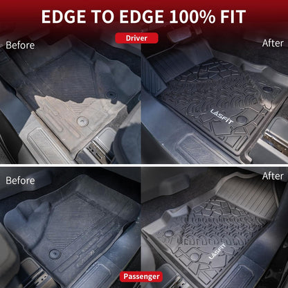 LASFIT Floor Mats for Ford F-150 2021-2026 | F150 Lightning 2022-2025 SuperCrew (Rear w/Fold Flat Storage) Carpet Floor All Weather Car Liners TPE Truck Mats - 1st and 2nd Row, 3pcs Black