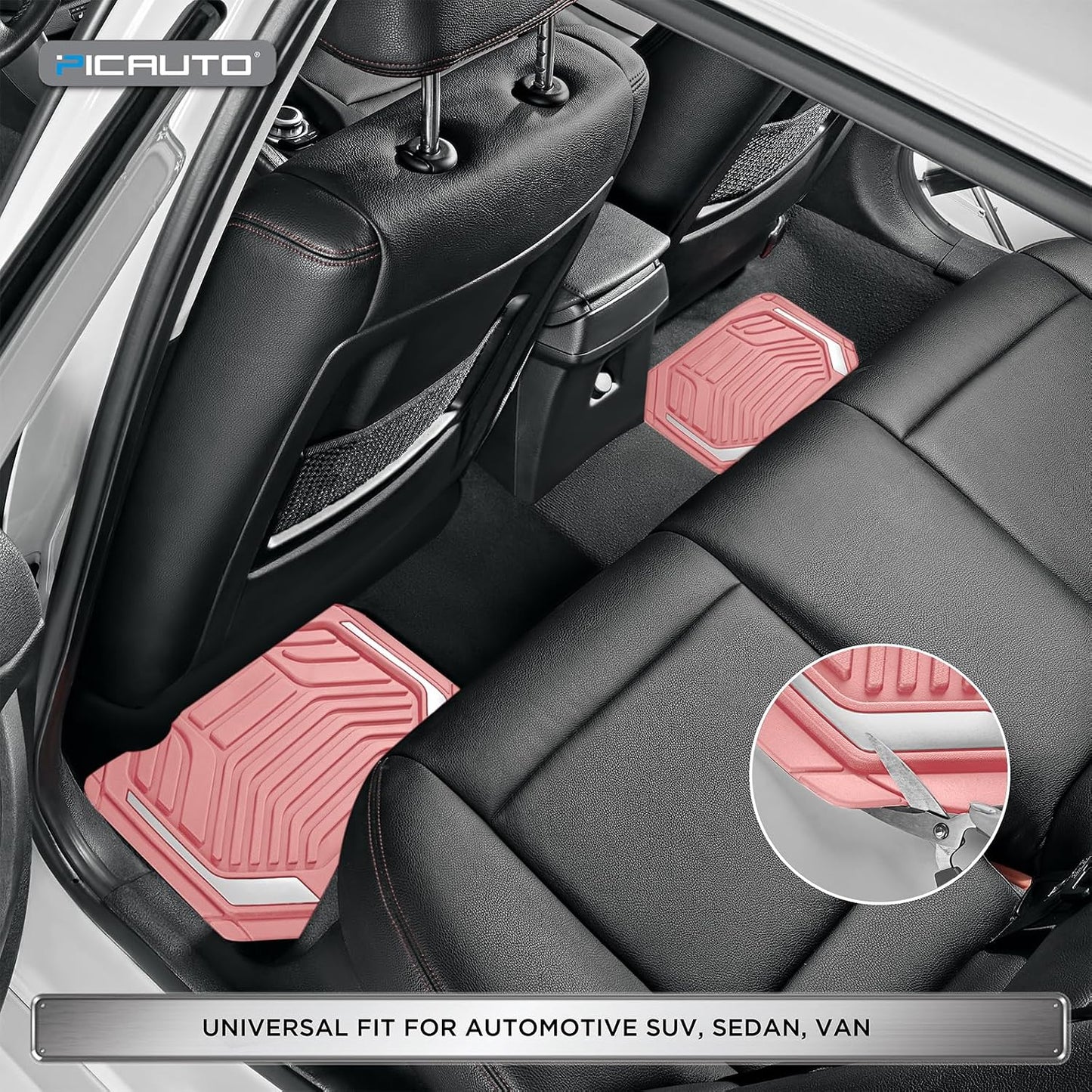 PIC AUTO Heavy Duty Rubber Floor Mats, Purple Aluminum Film Car Mats Set, Front and Rear Car Mats with Anti-Slip Backing, All Weather Protection, Trim-to-Fit for Automotive SUV, Sedan, Van