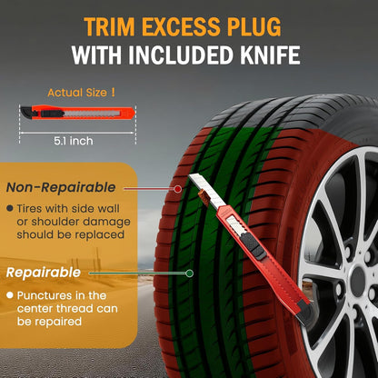 ORCISH Heavy Duty Tire Plug Kit - 70pcs All-in-One Universal Tire Repair Kit for Tubeless Flats, Emergency Tire Patch Kit for Car, Truck, SUV, ATV, Motorcycle, Trailer & RV