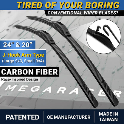 Premium Silicone Carbon Fiber Windshield Wiper Blades 22" & 20" - Patented All-Season, Quiet & Smooth Streak-Free Clean Wipe, OEM Quality, Front Automotive Replacement Wipers for Car & Truck (2 Pack)