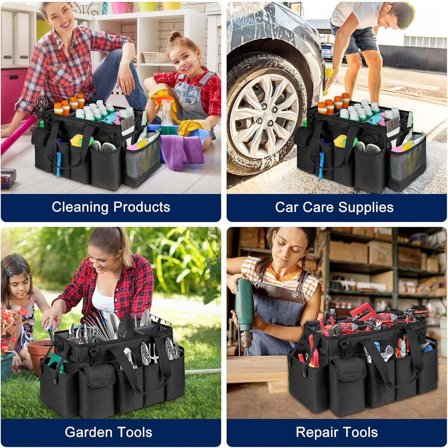 Cleaning Caddy,Cleaning Bag for Housekeepers,Cleaning Supplies Organizer with Handle,Black