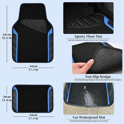 CAR PASS Air Mesh Leather Car Seat Covers Full Set, Waterproof Car Floor Mats, Sporty Steering Wheel Cover 14.5-15in, Universal Fits for 95% Cars Truck SUV (Black and Blue)