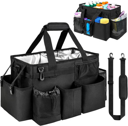 Cleaning Caddy Bag, Cleaning Supplies Organizer for Housekeepers, Housekeeping Caddy with Handle and Detachable Padded Cushion, Black