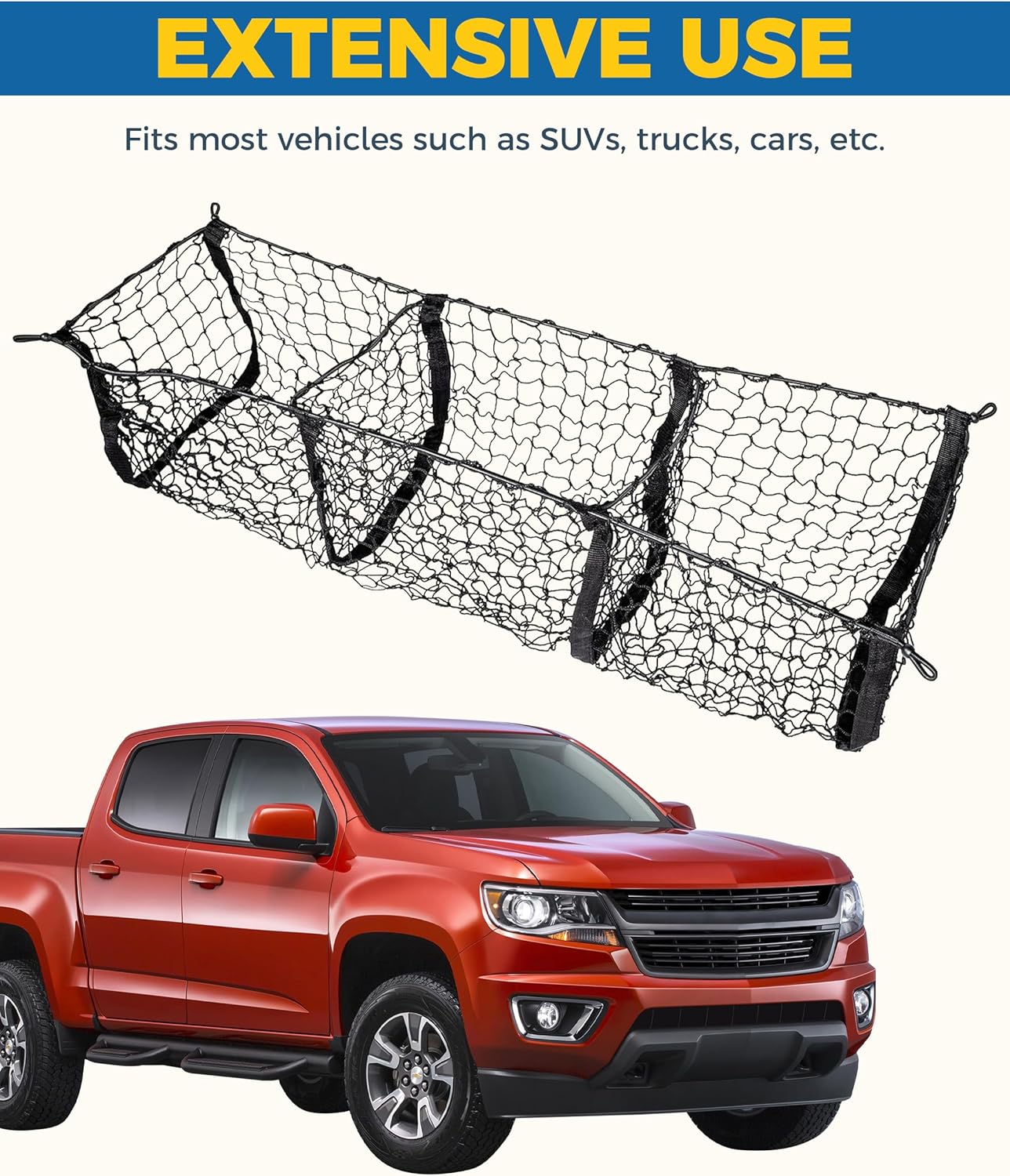Cargo Net,Cargo Net for SUV,Truck Bed Organizer,Car Accessories Automotive Cargo Nets,3 Pocket Truck Bed Cargo Net,Truck Net Truck Storage,Mesh Storage Net for SUV, Car, Pickup Truck Bed, Etc