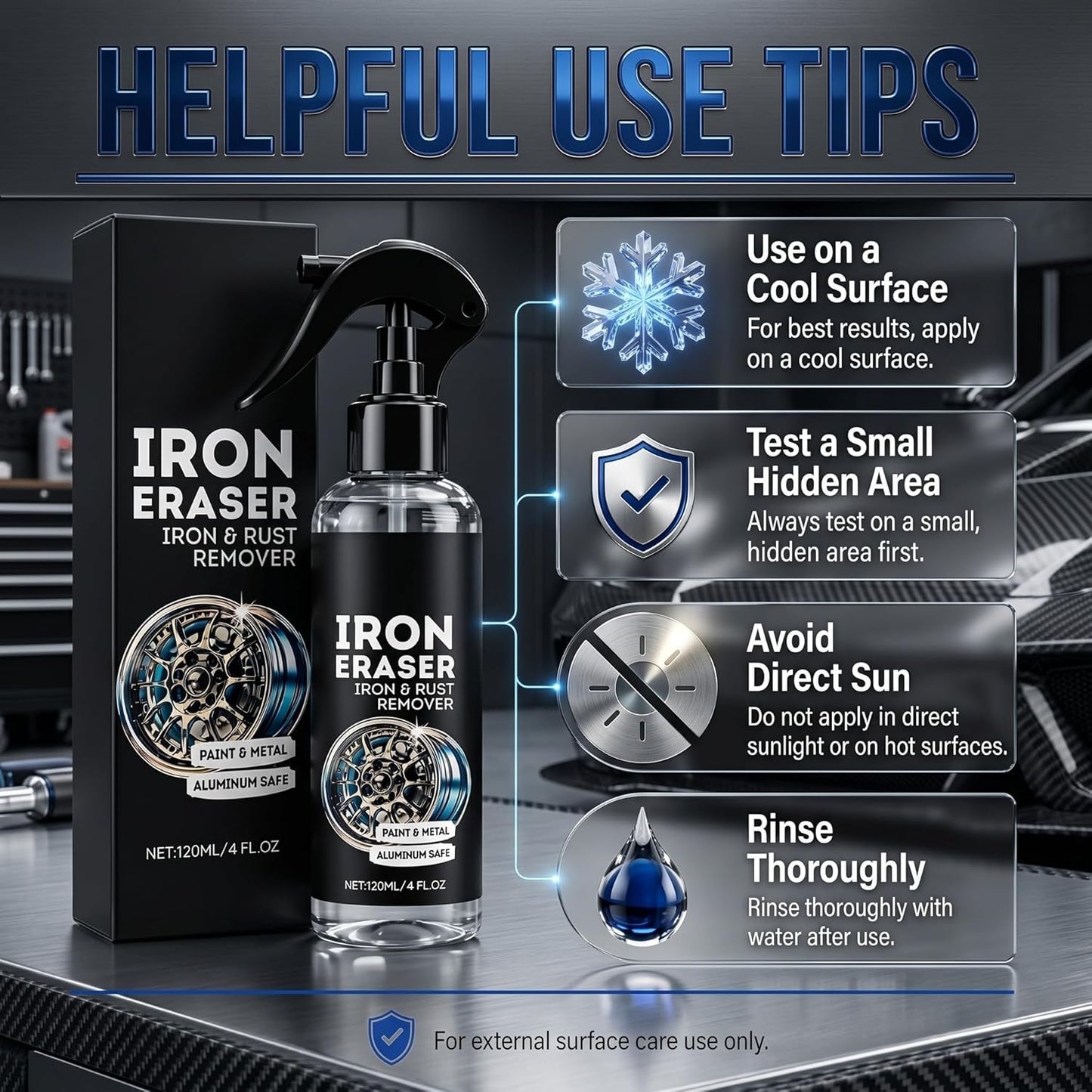 Iron Eraser Iron and Rust Remover 2026 NEW,2PCS Iron Eraser Iron and Rust Remover for Car Wheels and Paint, Cleaner Spray for Car Wheels, Paint & Brake Dust Removal 120ML*2