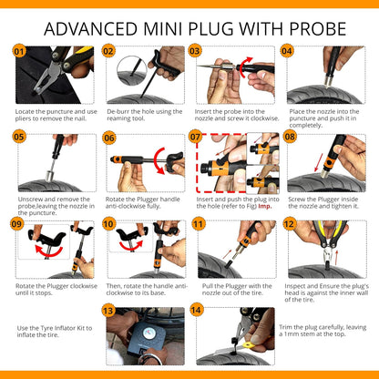 GRAND PITSTOP 20 Pcs Tubeless Tire Puncture Repair Kit with Mushroom Plug for Tyre Punctures and Flats on Cars, Motorcycles, ATV, Trucks & Tractors (15 Mushroom Plugs)