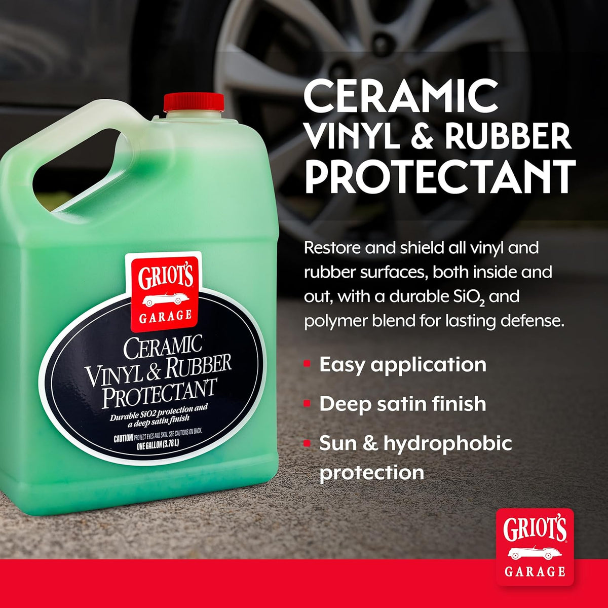 Griot's Garage Ceramic Vinyl and Rubber Protectant for Car Detailing, Restorer and Protectant for Dashboards, Door Panels, Tires, Exterior Trim, Moldings, and More, 10821, 22oz
