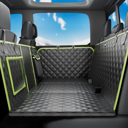 Dog Car Seat Cover for Back Seat, Waterproof Leather Fabric Back Seat Extender for dogs 52.4 * 24.4in, Foldable in The Car, Hard PVC Panels Bottom Support to 330 lbs, for Cars/Mid-Size SUV/Small Truck