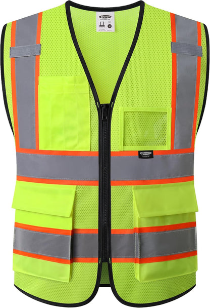 JKSafety Safety Vest for men women Hi Vis Reflective Vest with Pockets and Zipper High Visibility Meet ANSI Standard（BX320