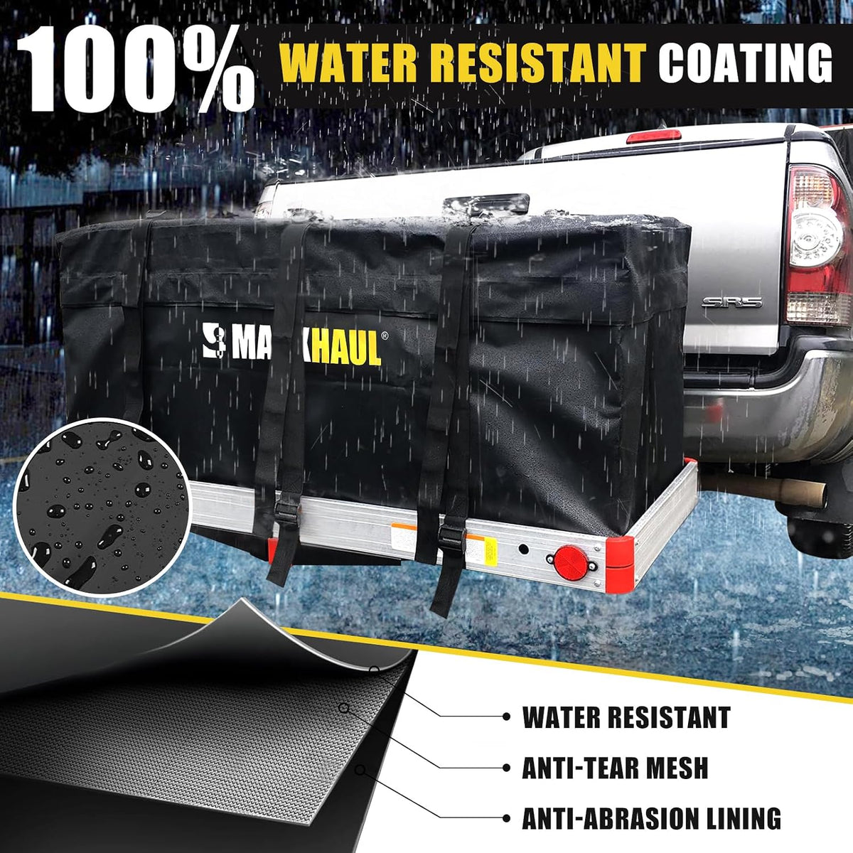 MaxxHaul Rooftop Cargo Bag 15 Cu Ft - Waterproof Universal Car Roof Carrier with Luggage Lock - No Rack Needed - Anti-Slip Mat - 100 lb Capacity - for Cars & SUV's (50719)