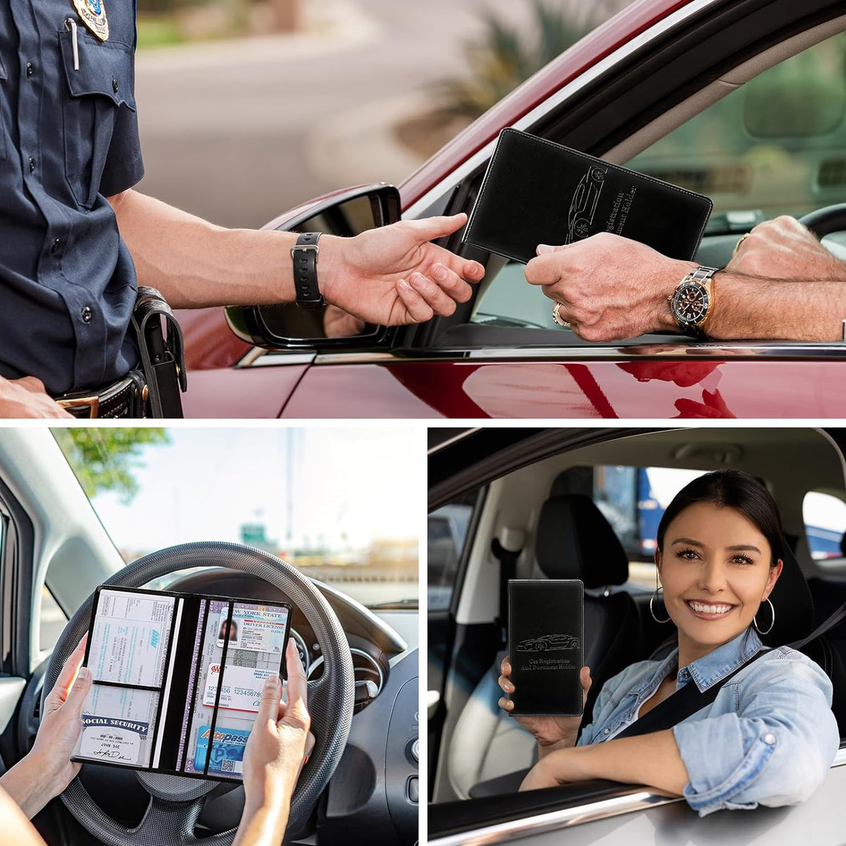 Car Registration and Insurance Card Holder for Women Men, Orange Glove Box Paperwork Organizer with Magnetic Buckle for Easy Access and Protect Documents and Various Cards in Vehicle