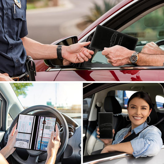 Car Registration and Insurance Card Holder for Women Men, Orange Glove Box Paperwork Organizer with Magnetic Buckle for Easy Access and Protect Documents and Various Cards in Vehicle